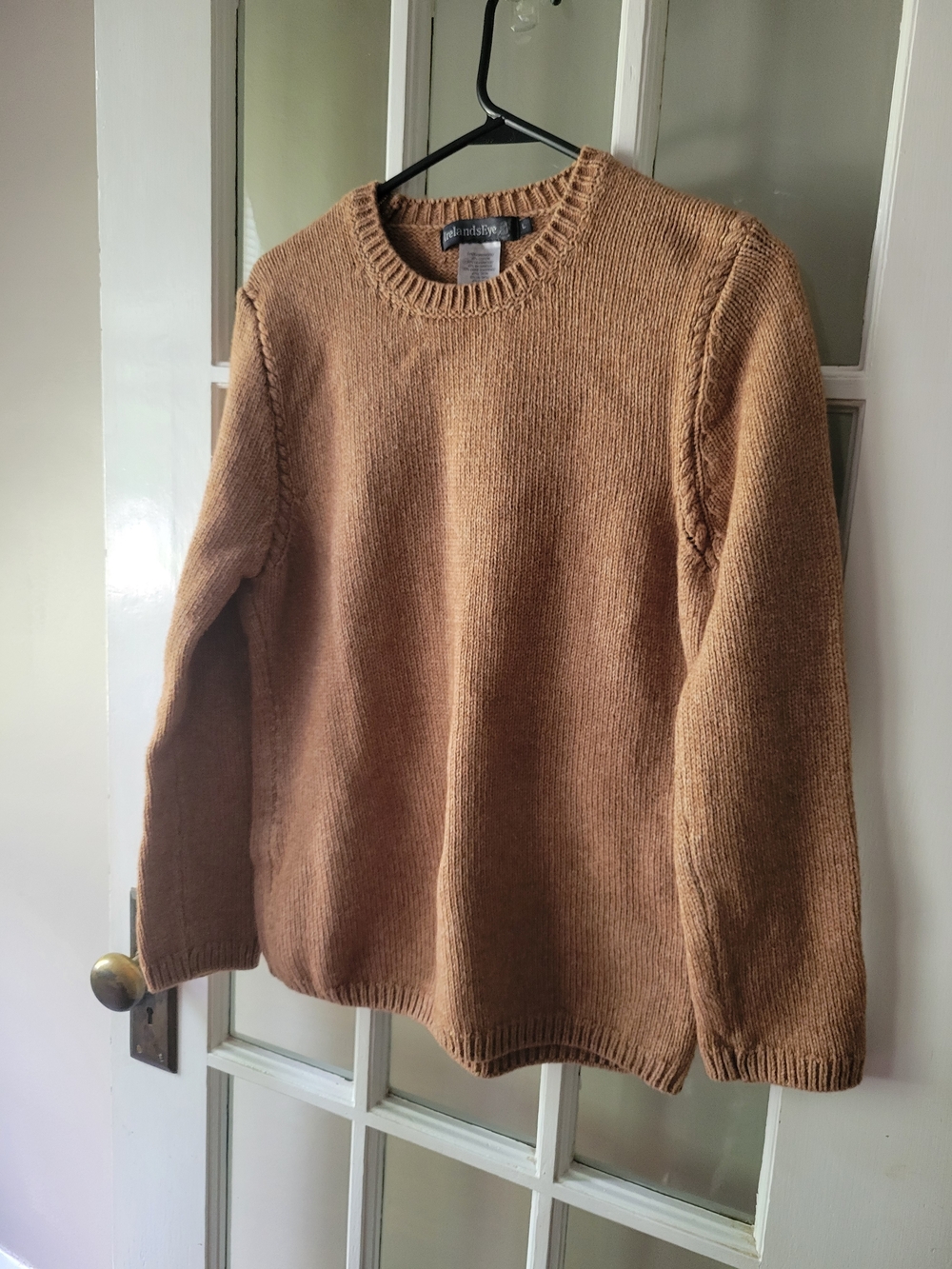 Irelands Eye Women's Lambswool Blend Tan/brown Round Neck Pullover Sweater - Picture 3 of 15